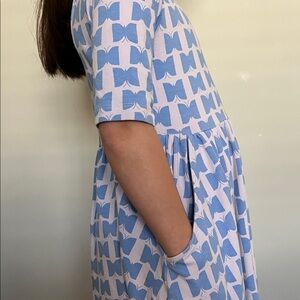 New! Hanna Andersson Blue and White Bow Twirl Dress